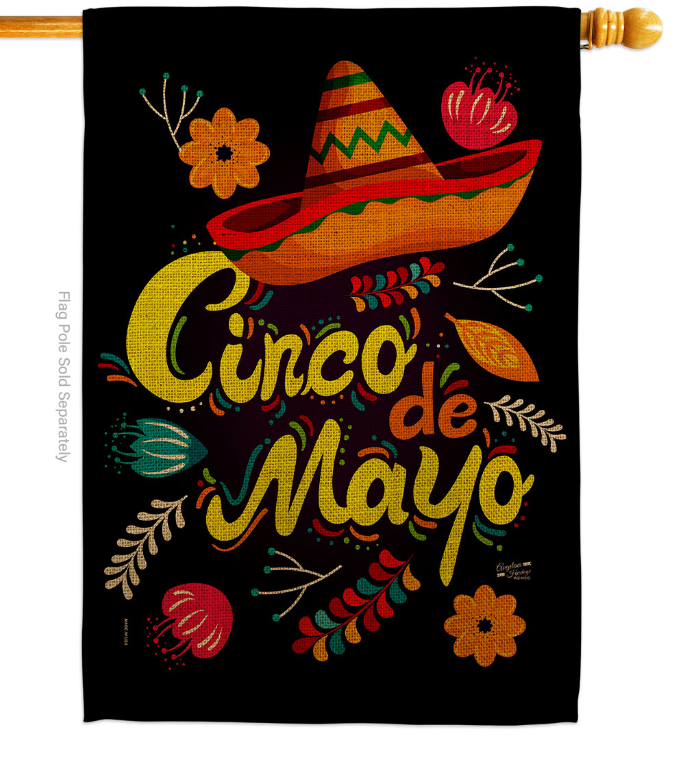 Sombrero Cinco De Mayo Summertime 28 x 40 in. Double-Sided Decorative Vertical House Flags for Decoration Banner Garden Yard Gift