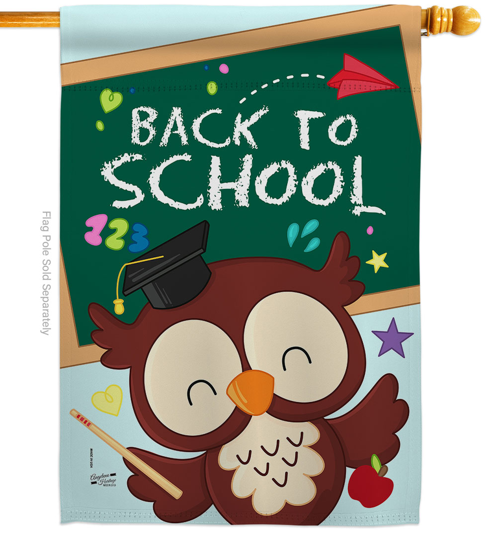 Whoo Back to School Education 28 x 40 in. Double-Sided Decorative Vertical House Flags for Decoration Banner Garden Yard Gift