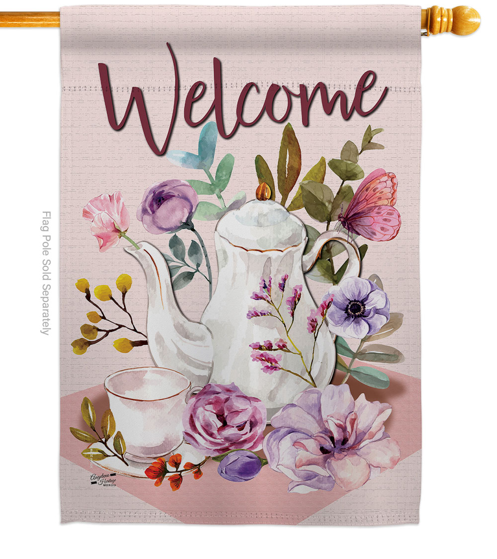 Garden Afternoon Tea Beverages Coffee 28 x 40 in. Double-Sided Decorative Vertical House Flags for Decoration Banner Yard Gift
