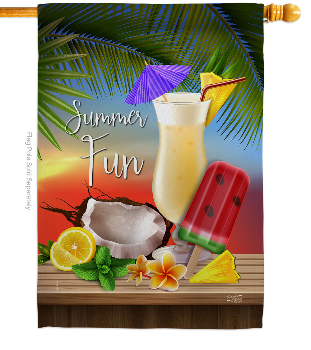 Summer Fun Summertime & Sun 28 x 40 in. Double-Sided Decorative Vertical House Flags for Decoration Banner Garden Yard Gift