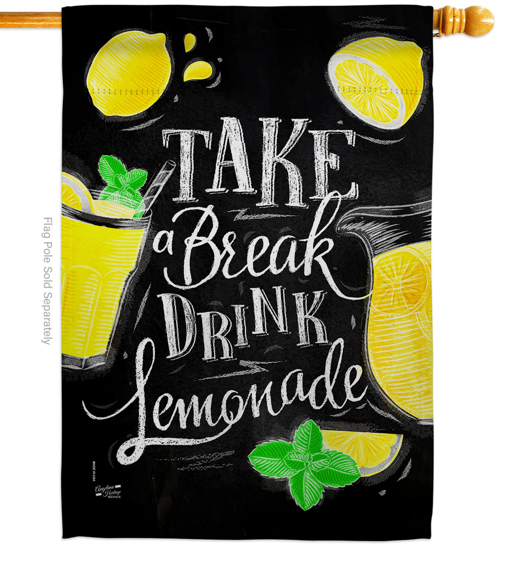 Take Break Lemonade Food Fruit 28 x 40 in. Double-Sided Decorative Vertical House Flags for Decoration Banner Garden Yard Gift