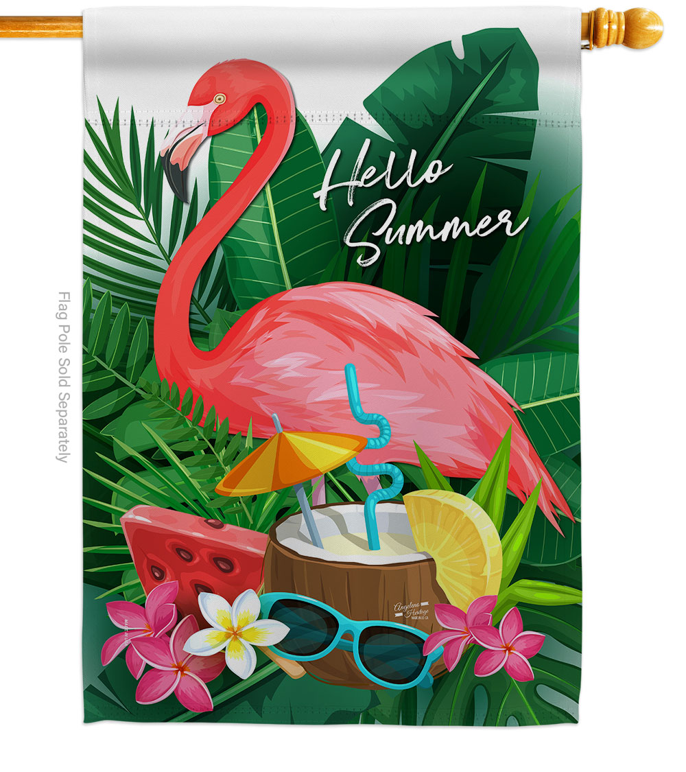 Flamingo Summer Summertime Tropical 28 x 40 in. Double-Sided Decorative Vertical House Flags for Decoration Banner Garden Yard Gift