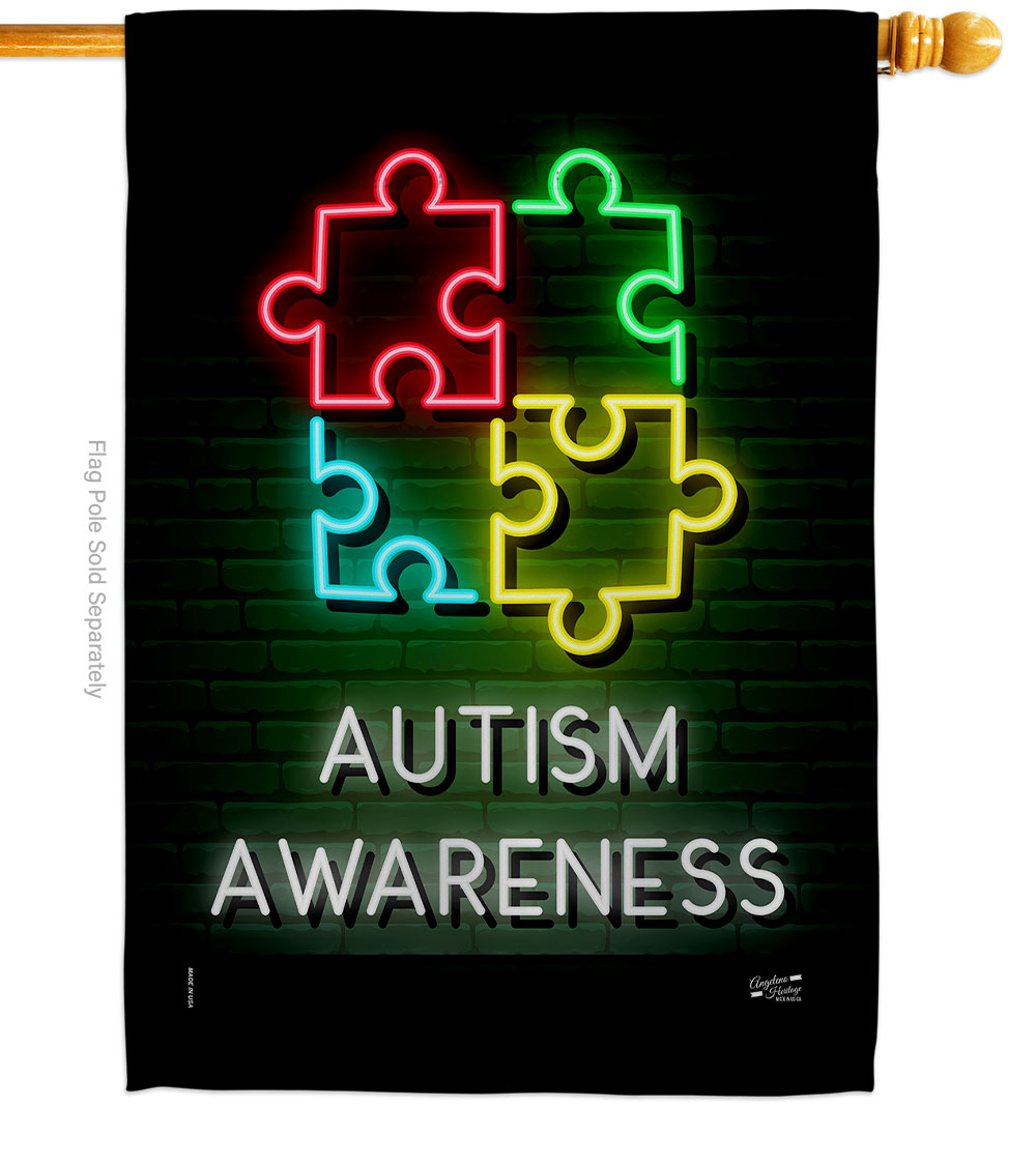 Neon Autism Support Awareness 28 x 40 in. Double-Sided Decorative Vertical House Flags for Decoration Banner Garden Yard Gift
