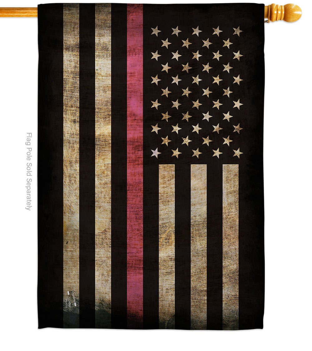 Thin Pink Line Support Awareness 28 x 40 in. Double-Sided Decorative Horizontal House Flags for Decoration Banner Garden Yard Gift