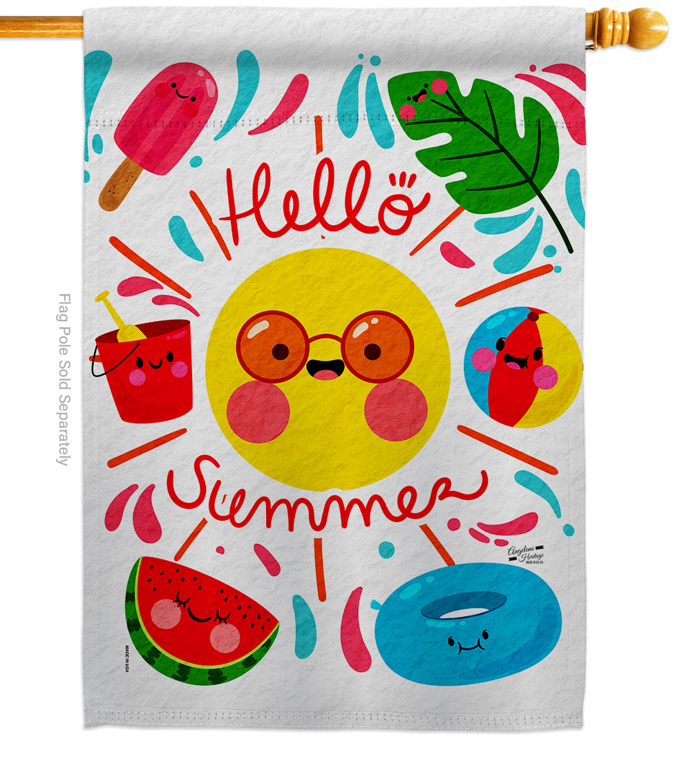 Hallo Summer Summertime Fun & Sun 28 x 40 in. Double-Sided Decorative Vertical House Flags for Decoration Banner Garden Yard Gift