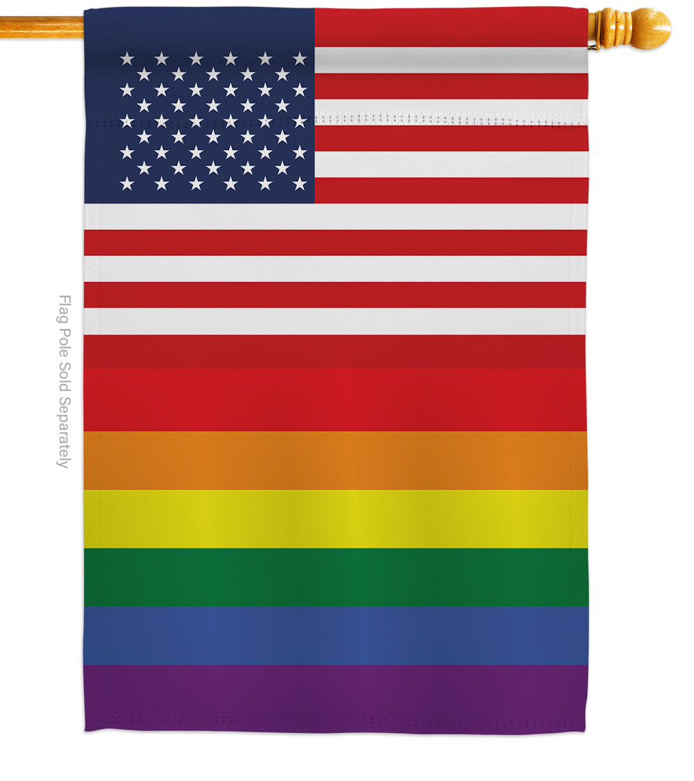 US Rainbow Support Pride 28 x 40 in. Double-Sided Decorative Vertical House Flags for Decoration Banner Garden Yard Gift