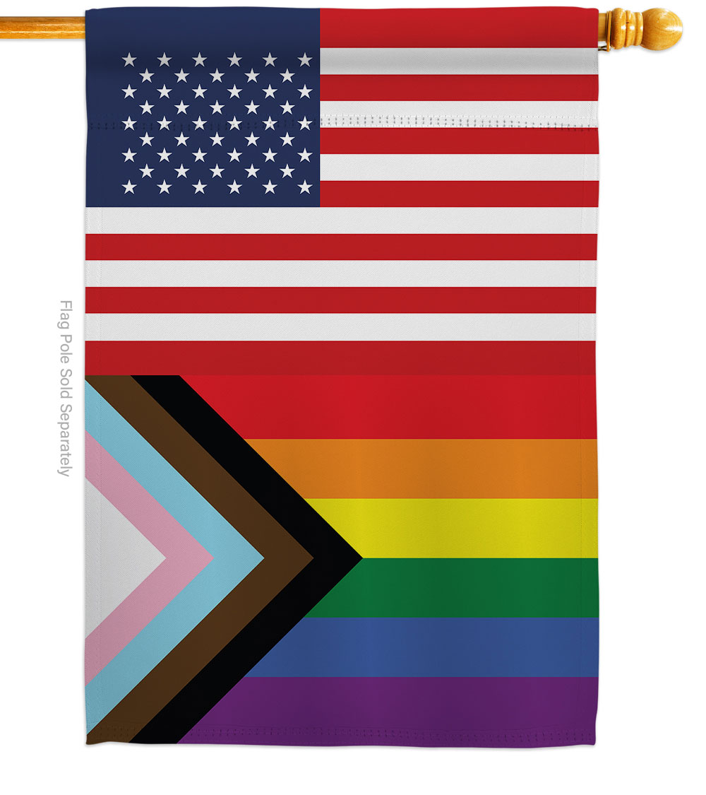 US Progress Pride Support 28 x 40 in. Double-Sided Decorative Vertical House Flags for Decoration Banner Garden Yard Gift