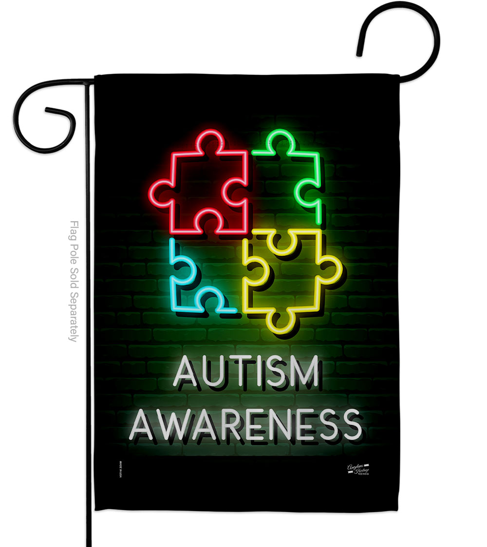 G135412-BO Neon Autism Support Awareness 13 x 18.5 in. Double-Sided Decorative Vertical Garden Flags for House Decoration Banner Yard Gift