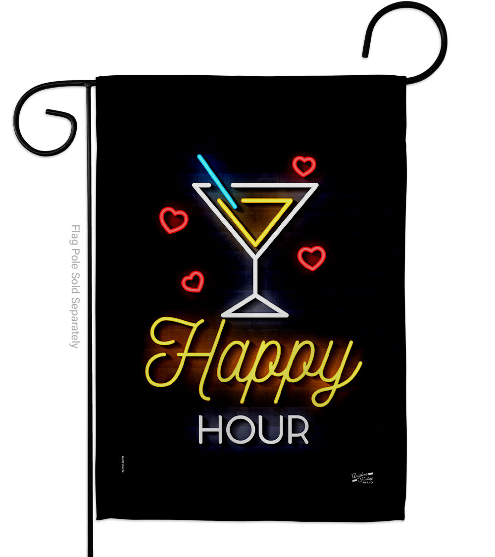 G135481-BO Neon Happy Hour Beverages 13 x 18.5 in. Double-Sided Decorative Vertical Garden Flags for House Decoration Banner Yard Gift