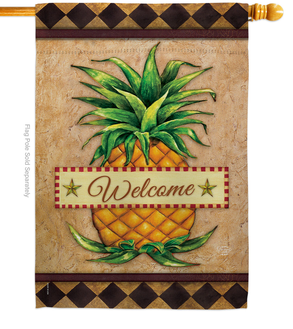 H191213-BO Welcome Pineapple Food Fruit 28 x 40 in. Double-Sided Decorative Vertical House Flags for Decoration Banner Garden Yard Gift
