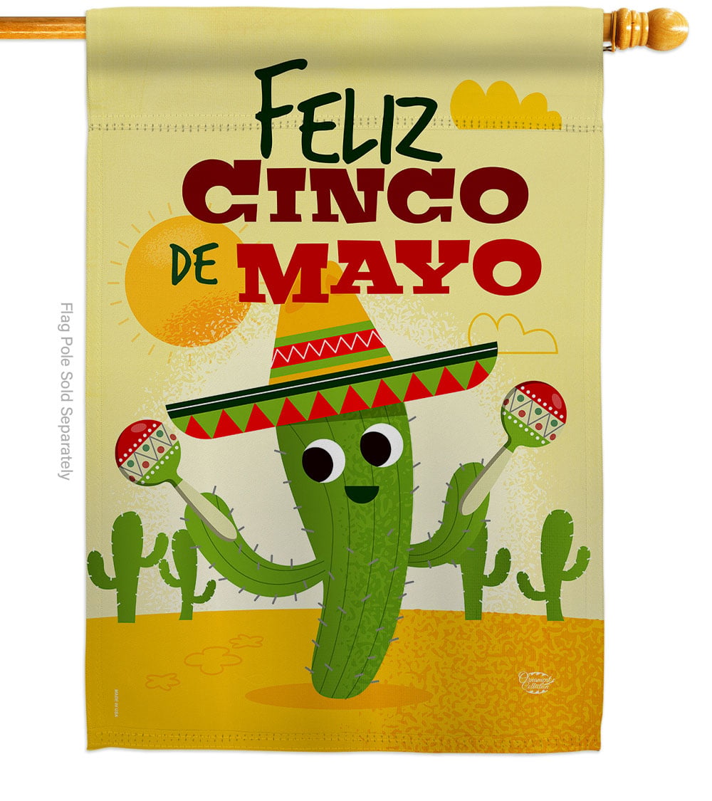 Feliz Cinco de Mayo Summertime 28 x 40 in. Double-Sided Decorative Vertical House Flags for Decoration Banner Garden Yard Gift