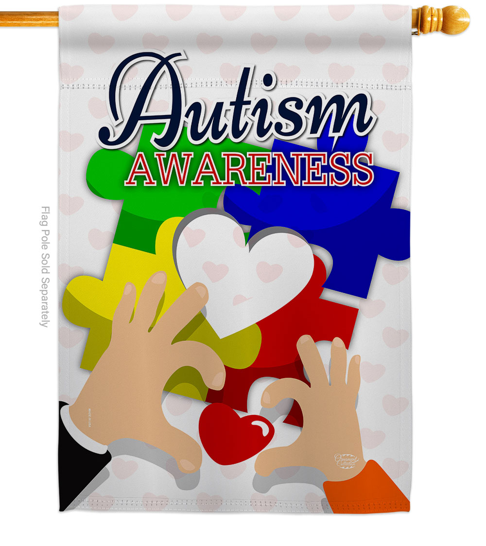 Love Autism Awareness Support 28 x 40 in. Double-Sided Decorative Vertical House Flags for Decoration Banner Garden Yard Gift
