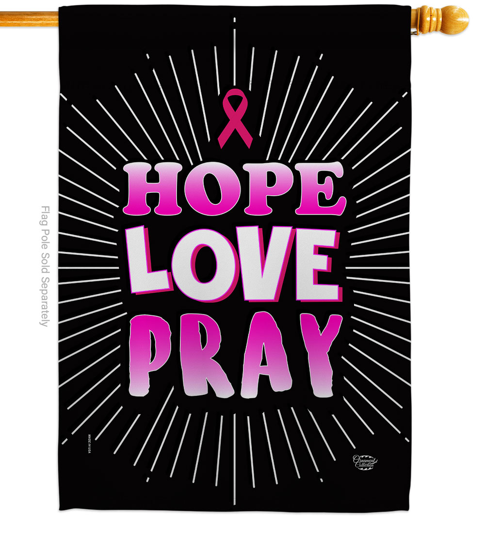 Love for Pink Ribbon Support Awareness 28 x 40 in. Double-Sided Decorative Vertical House Flags Decoration Banner Garden Yard Gift
