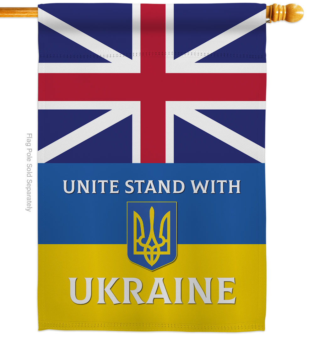 UK Stand with Ukraine Support Cause 28 x 40 in. Double-Sided Decorative Vertical House Flags for Decoration Banner Garden Yard Gift