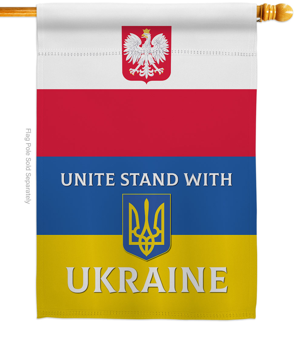 Poland Stand with Ukraine Support Cause 28 x 40 in. Double-Sided Decorative Vertical House Flags for Decoration Banner Garden Yard Gift