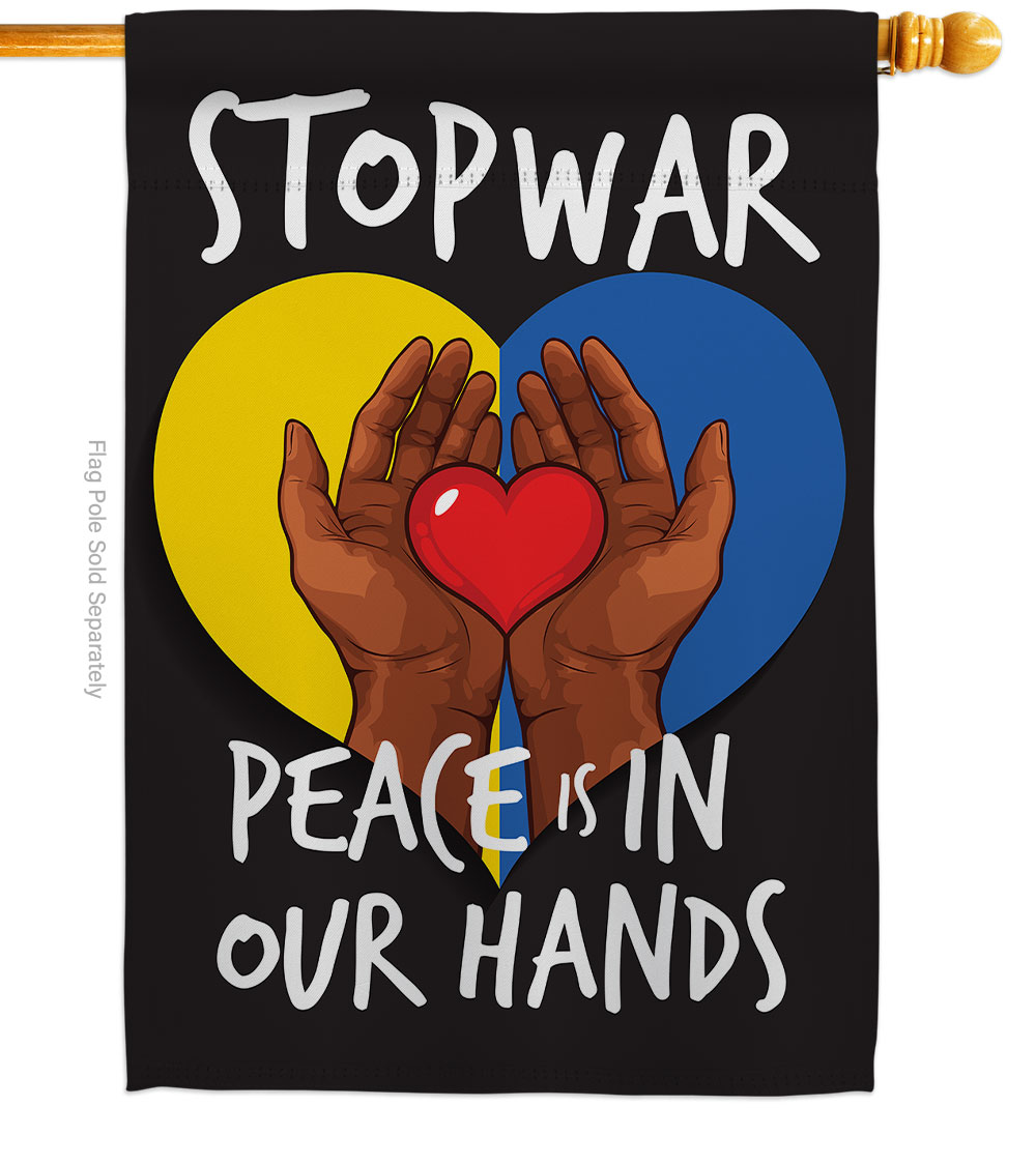 Stop War Peace our Hands Support Cause 28 x 40 in. Double-Sided Decorative Vertical House Flags for Decoration Banner Garden Yard Gift