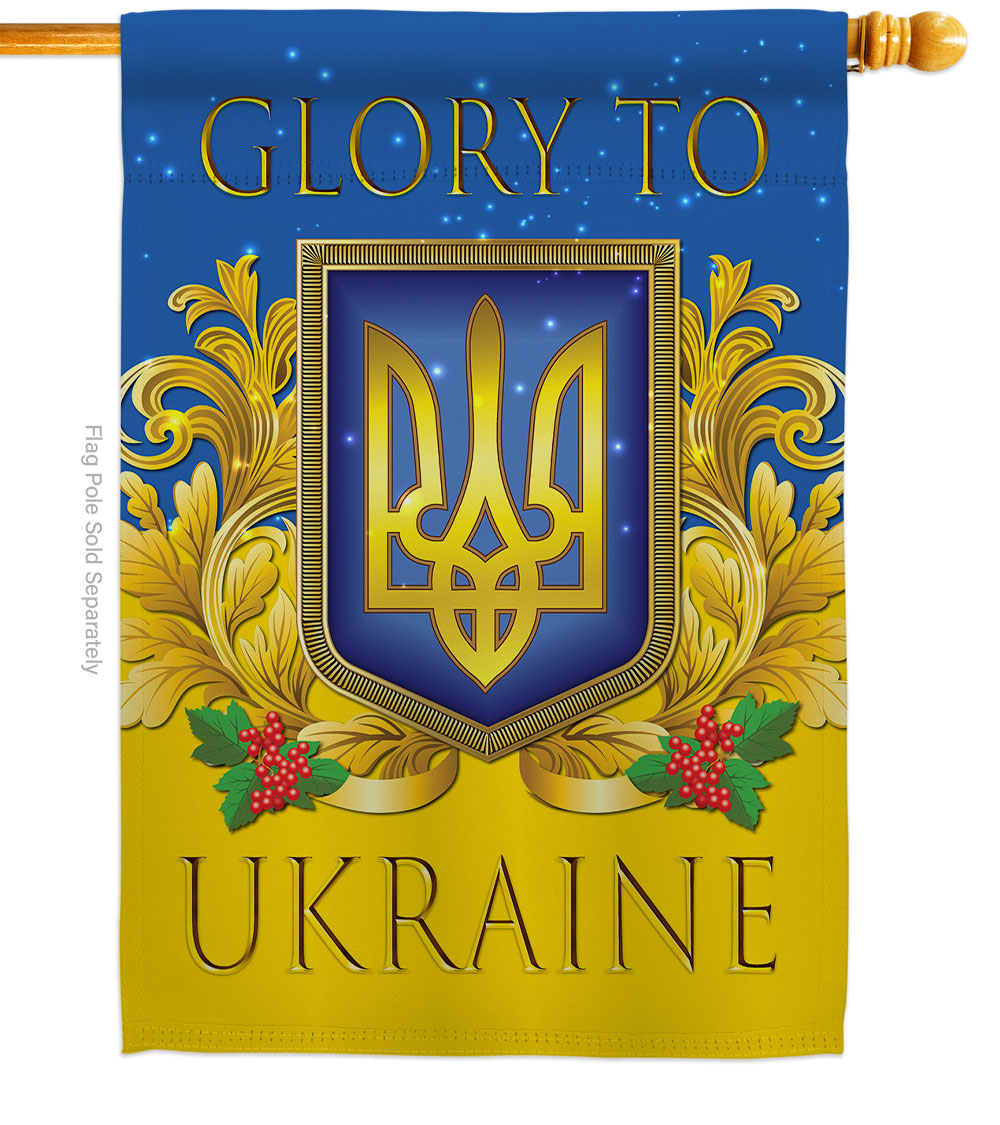 Glory to Ukraine Support Cause 28 x 40 in. Double-Sided Decorative Vertical House Flags for Decoration Banner Garden Yard Gift