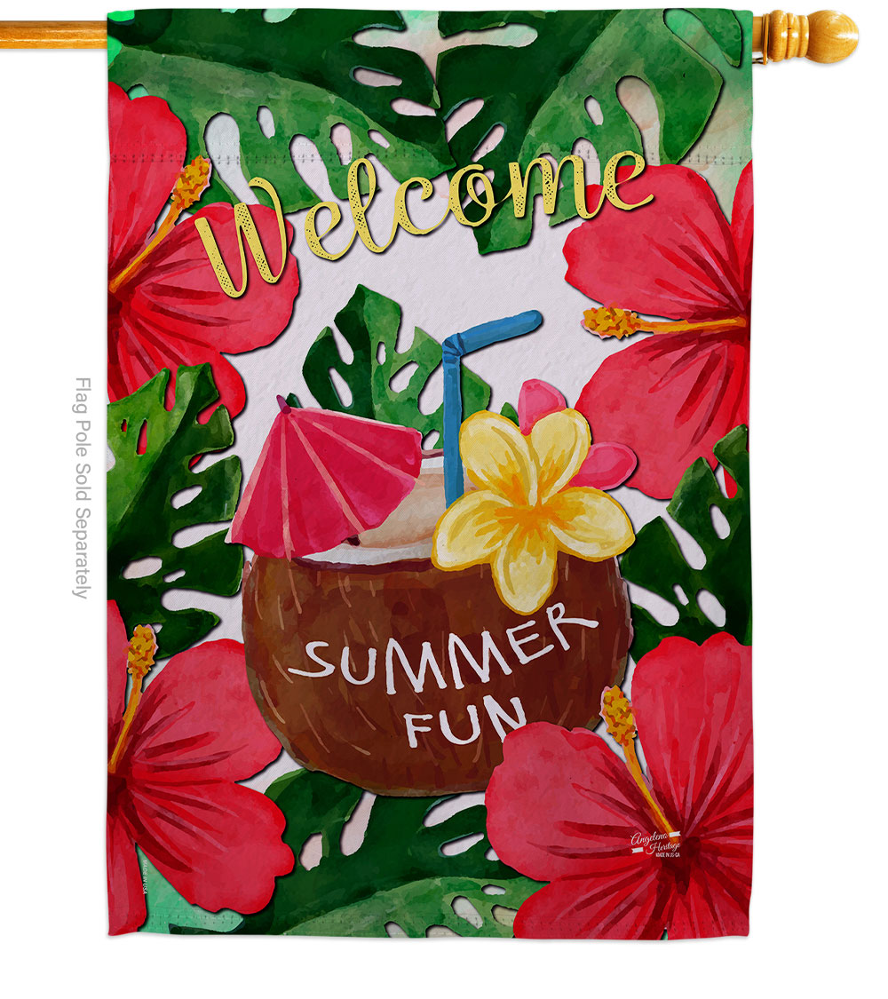Welcome Summer Fun Beverages Cocktail 28 x 40 in. Double-Sided Decorative Vertical House Flags for Decoration Banner Garden Yard Gift