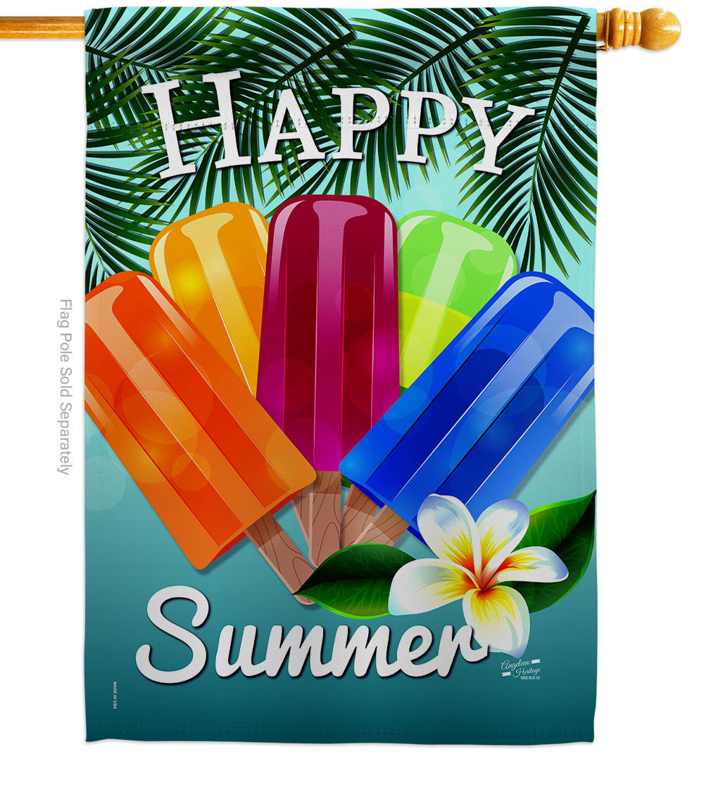 Happy Summer Pop Summertime Fun & Sun 28 x 40 in. Double-Sided Decorative Vertical House Flags for Decoration Banner Garden Yard Gift