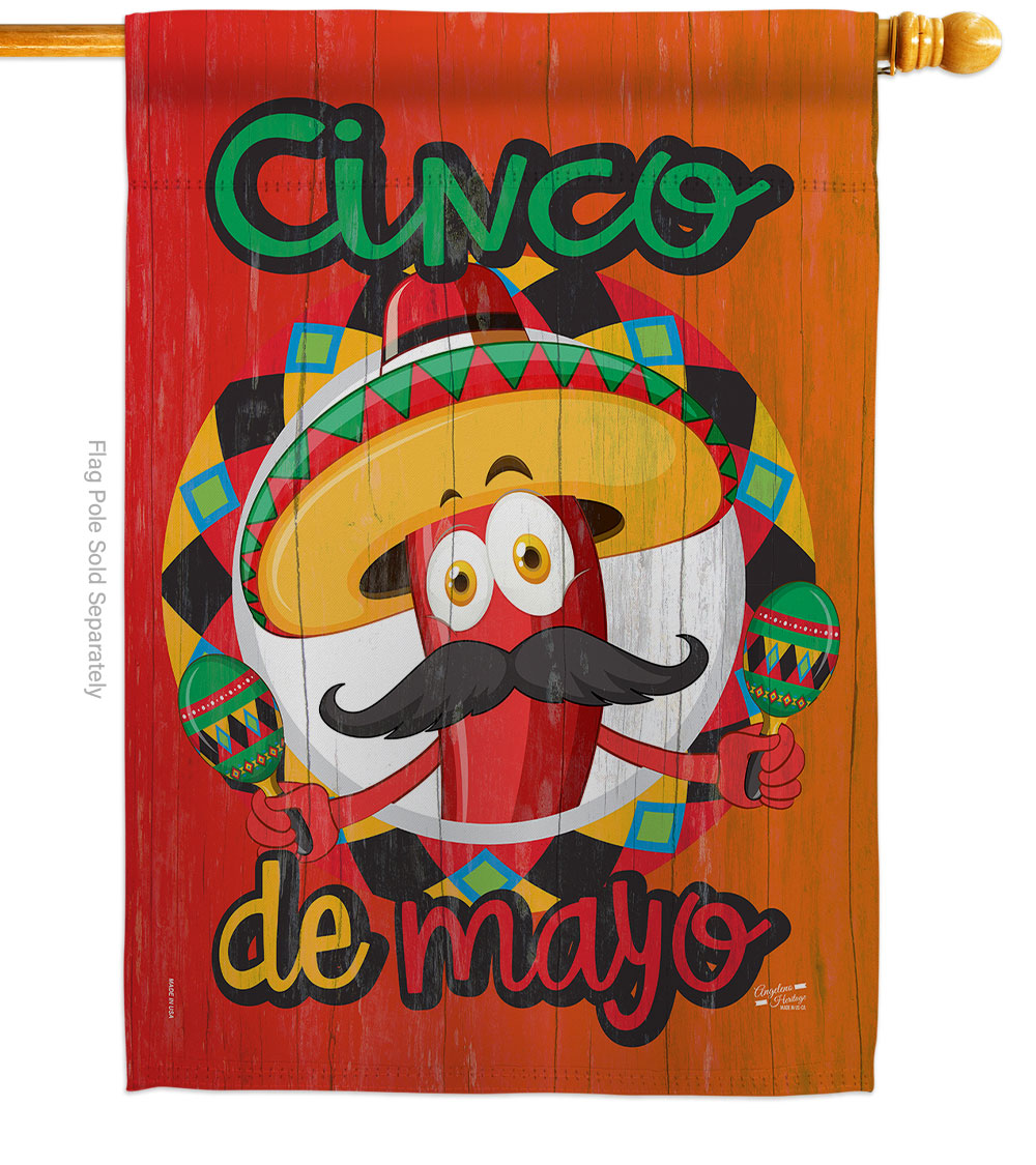 Amigo Chili Cinco de Mayo Summertime 28 x 40 in. Double-Sided Decorative Vertical House Flags for Decoration Banner Garden Yard Gift