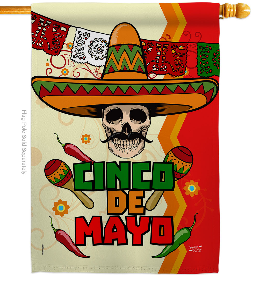 Calavera Cinco de Mayo Summertime 28 x 40 in. Double-Sided Decorative Vertical House Flags for Decoration Banner Garden Yard Gift