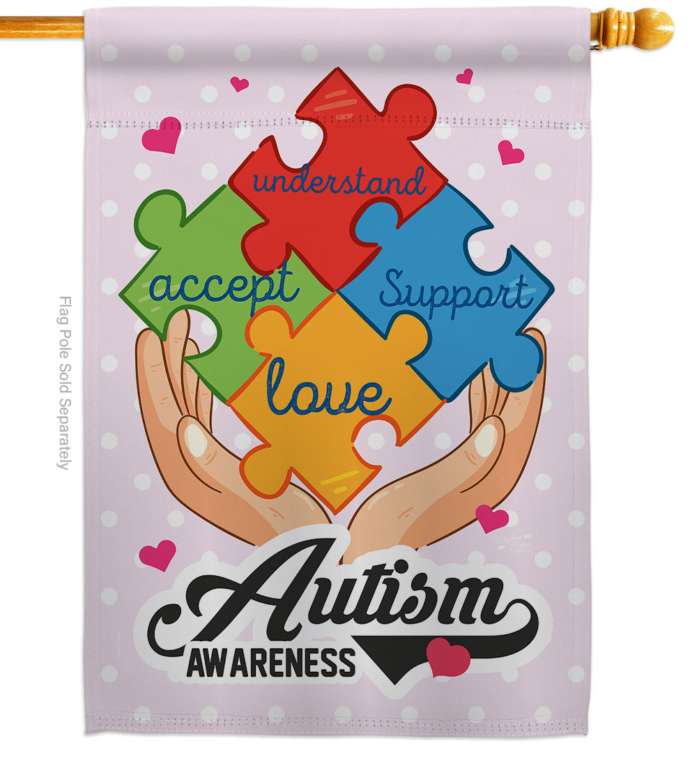 Autism Awareness Support 28 x 40 in. Double-Sided Decorative Vertical House Flags for Decoration Banner Garden Yard Gift