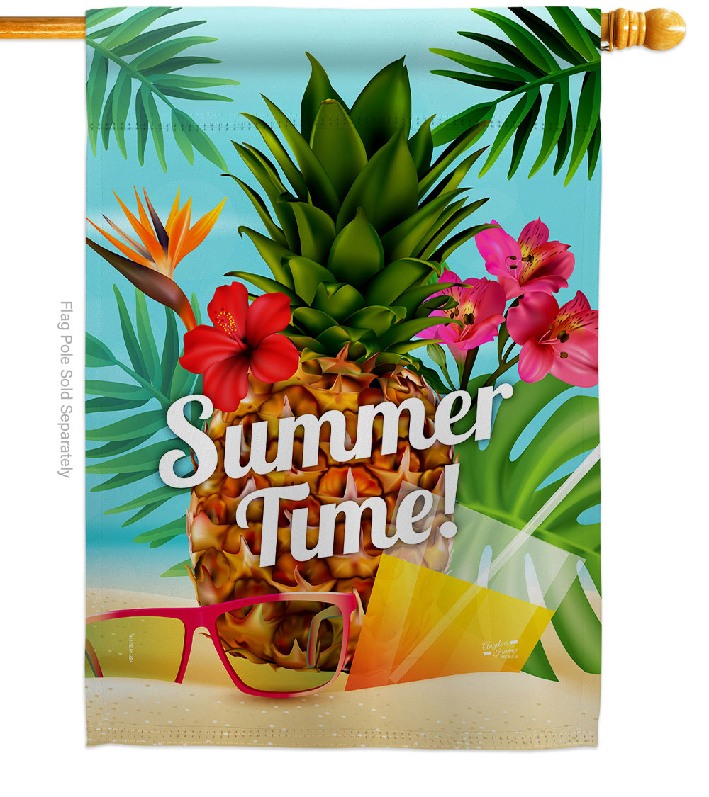 Summer Beach Time Summertime Fun & Sun 28 x 40 in. Double-Sided Decorative Vertical House Flags for Decoration Banner Garden Yard Gift