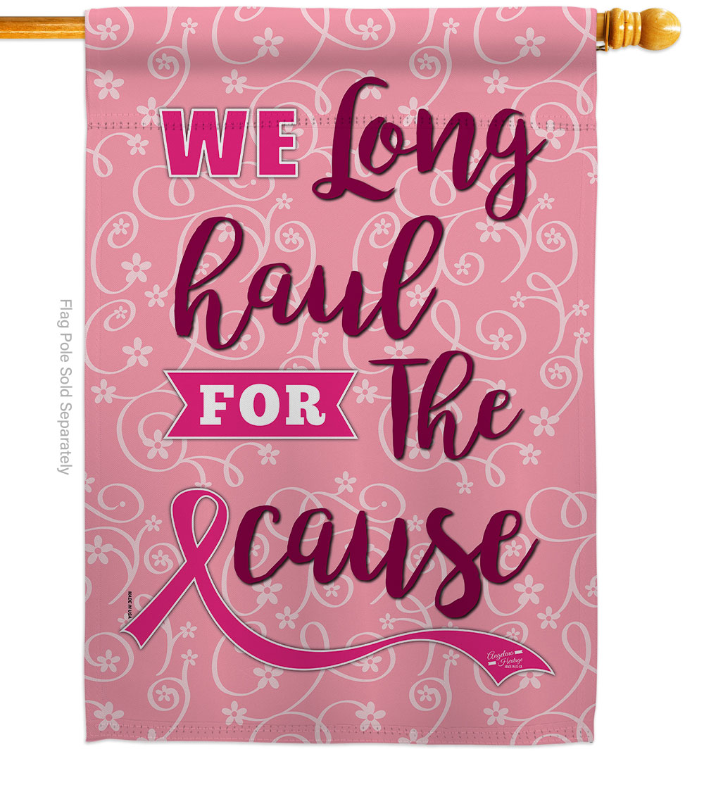 Pink Ribbon Support Awareness 28 x 40 in. Double-Sided Decorative Vertical House Flags for Decoration Banner Garden Yard Gift