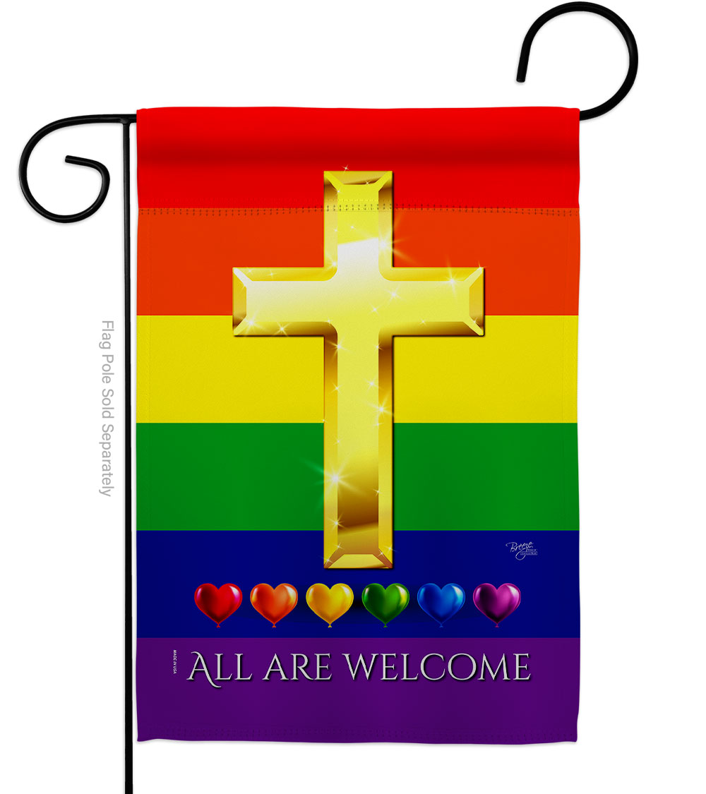 G165248-BO All Are Welcome Support Pride 13 x 18.5 in. Double-Sided Decorative Vertical Garden Flags for House Decoration Banner Yard Gift