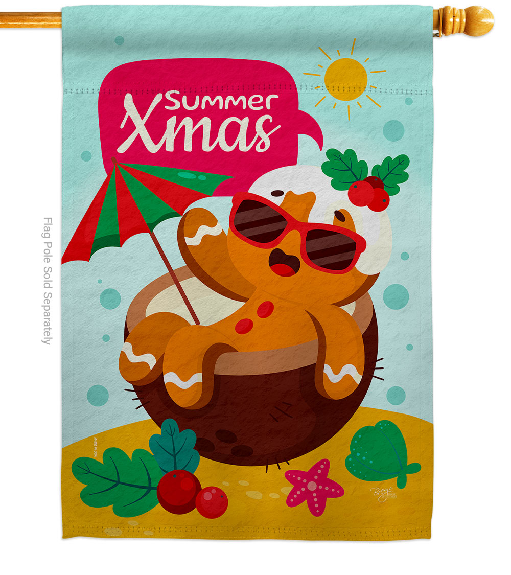 Summer Gingerbread Summertime Christmas In July 28 x 40 in. Double-Sided Decorative Vertical House Flags for Decoration Banner Garden Yard Gift