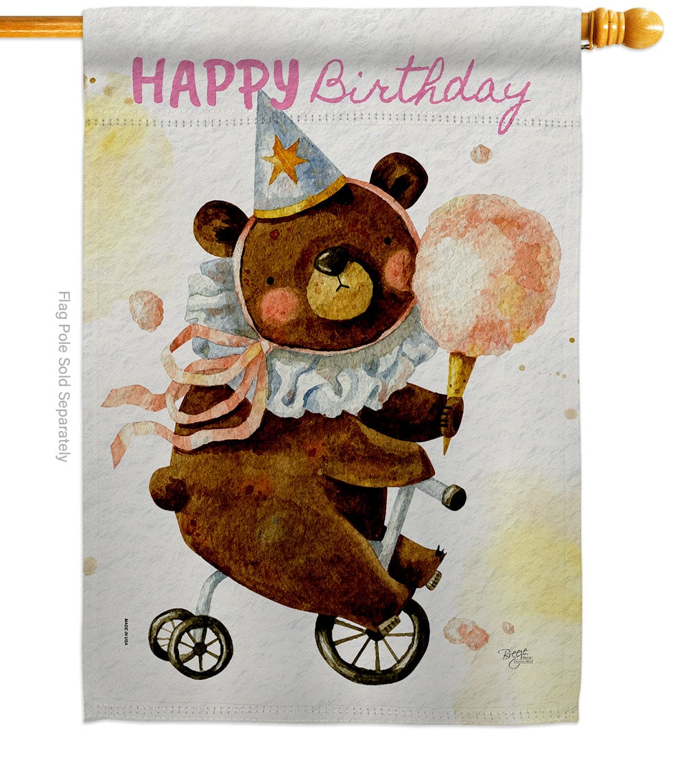 Cute Bear Birthday Celebration 28 x 40 in. Double-Sided Decorative Vertical House Flags for Decoration Banner Garden Yard Gift