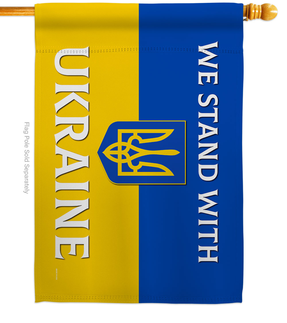 Stand with Ukraine Support Cause 28 x 40 in. Double-Sided Decorative Horizontal House Flags for Decoration Banner Garden Yard Gift