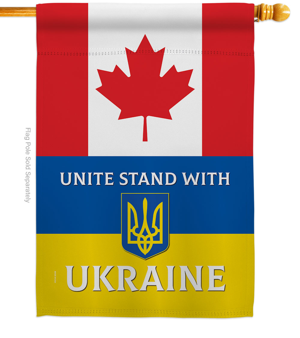 Canada Stand with Ukraine Support Cause 28 x 40 in. Double-Sided Decorative Vertical House Flags for Decoration Banner Garden Yard Gift