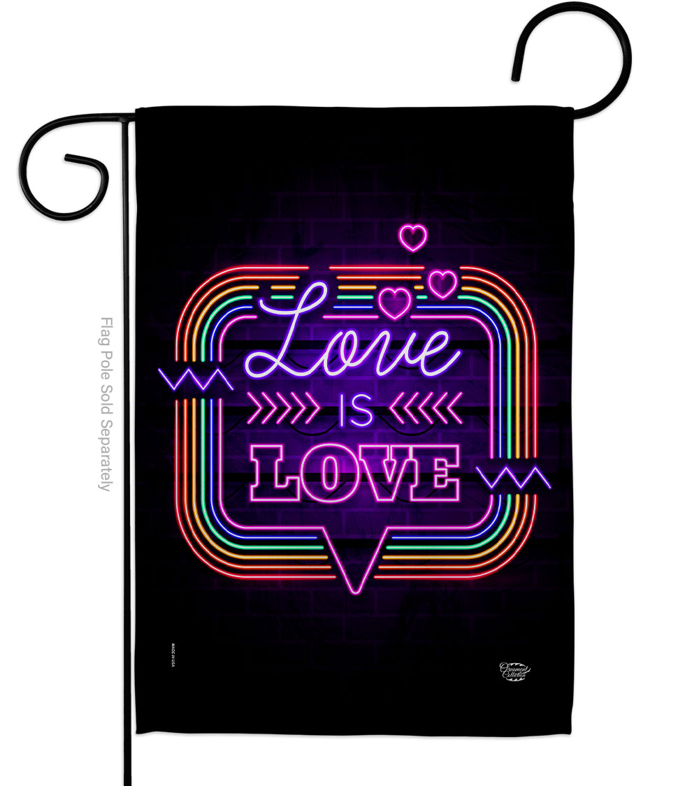 Love Is Neon Support Pride 13 x 18.5 in. Double-Sided Decorative Vertical Garden Flags for House Decoration Banner Yard Gift