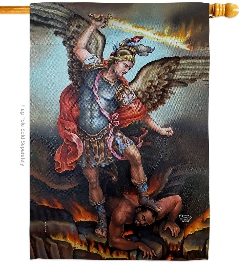 St. Michael Vanquishing Satan Religious Faith 28 x 40 in. Double-Sided Decorative Vertical House Flags for Decoration Banner Garden Yard Gift
