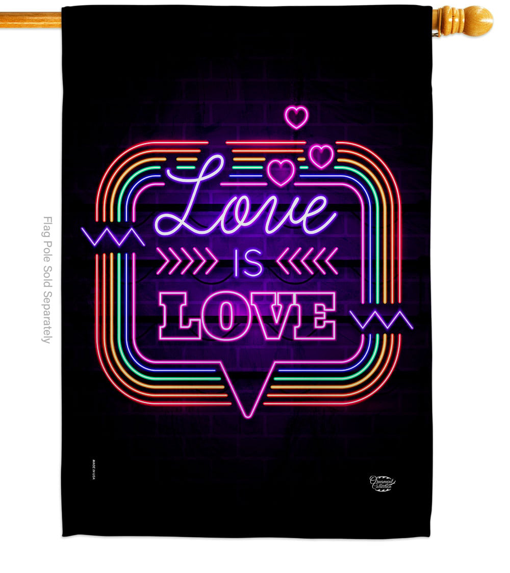 Love Is Neon Support Pride 28 x 40 in. Double-Sided Decorative Vertical House Flags for Decoration Banner Garden Yard Gift