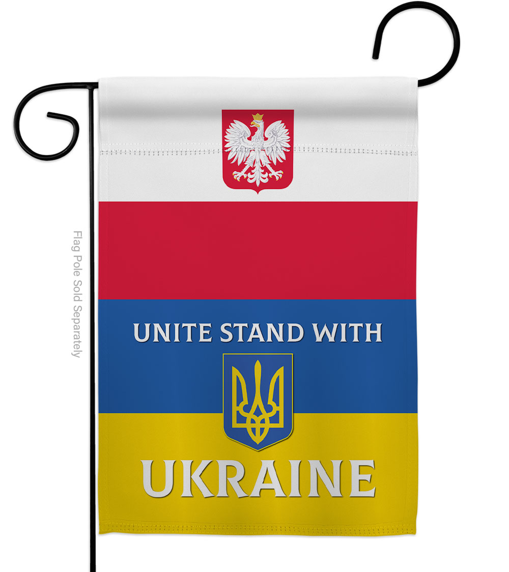 Poland Stand with Ukraine Support Cause 13 x 18.5 in. Double-Sided Decorative Vertical Garden Flags for House Decoration Banner Yard Gift