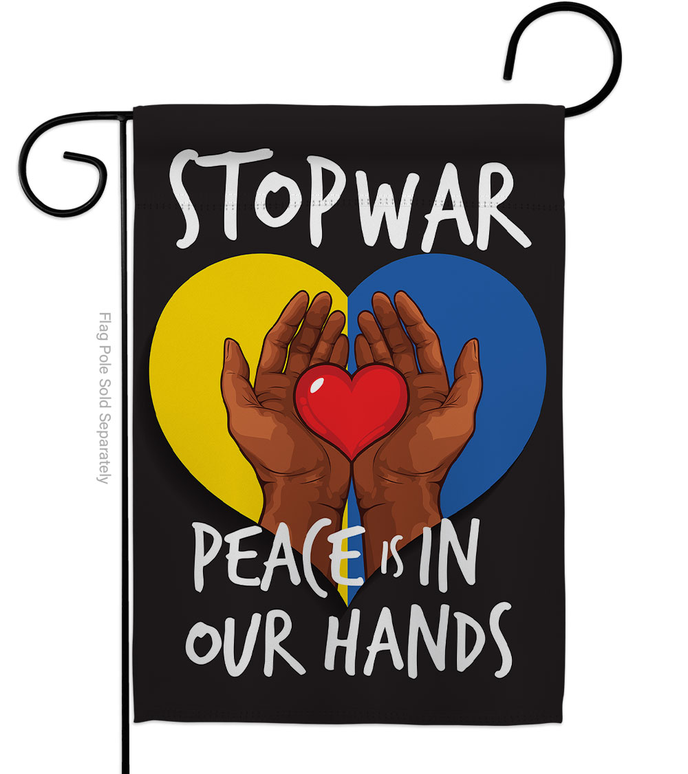 Stop War Peace our Hands Support Cause 13 x 18.5 in. Double-Sided Decorative Vertical Garden Flags for House Decoration Banner Yard Gift