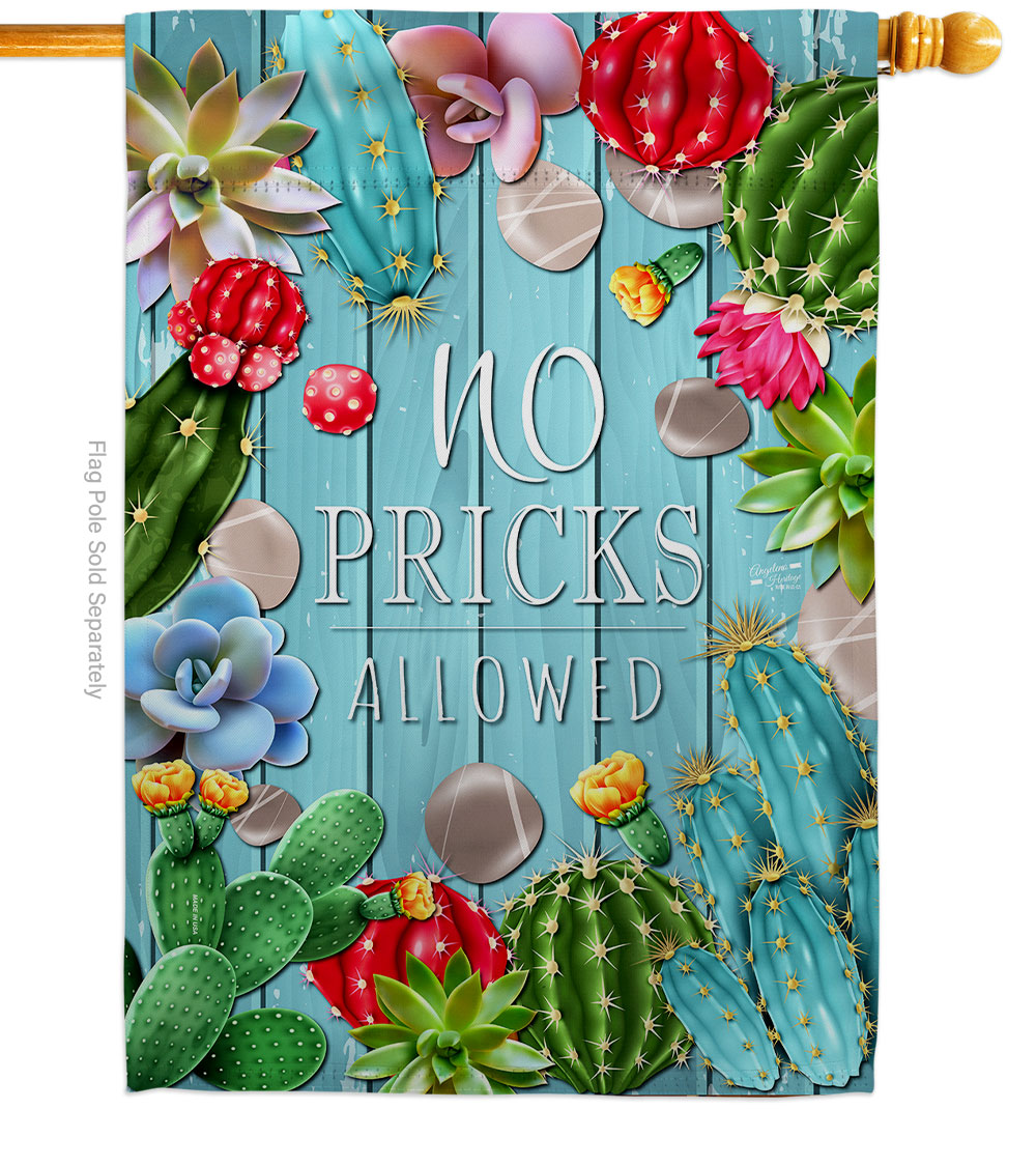 No Pricks Allowed Country Living Southwest 28 x 40 in. Double-Sided Decorative Vertical House Flags for Decoration Banner Garden Yard Gift