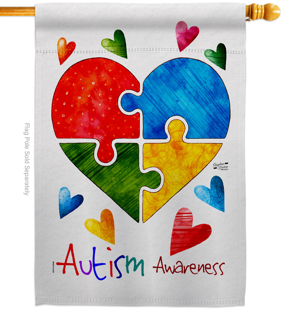 Autism Love Support Awareness 28 x 40 in. Double-Sided Decorative Vertical House Flags for Decoration Banner Garden Yard Gift