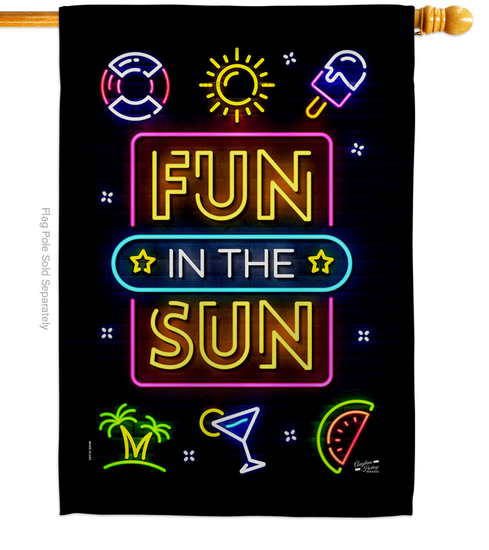 Neon Fun in the Sun Summertime & 28 x 40 in. Double-Sided Decorative Vertical House Flags for Decoration Banner Garden Yard Gift
