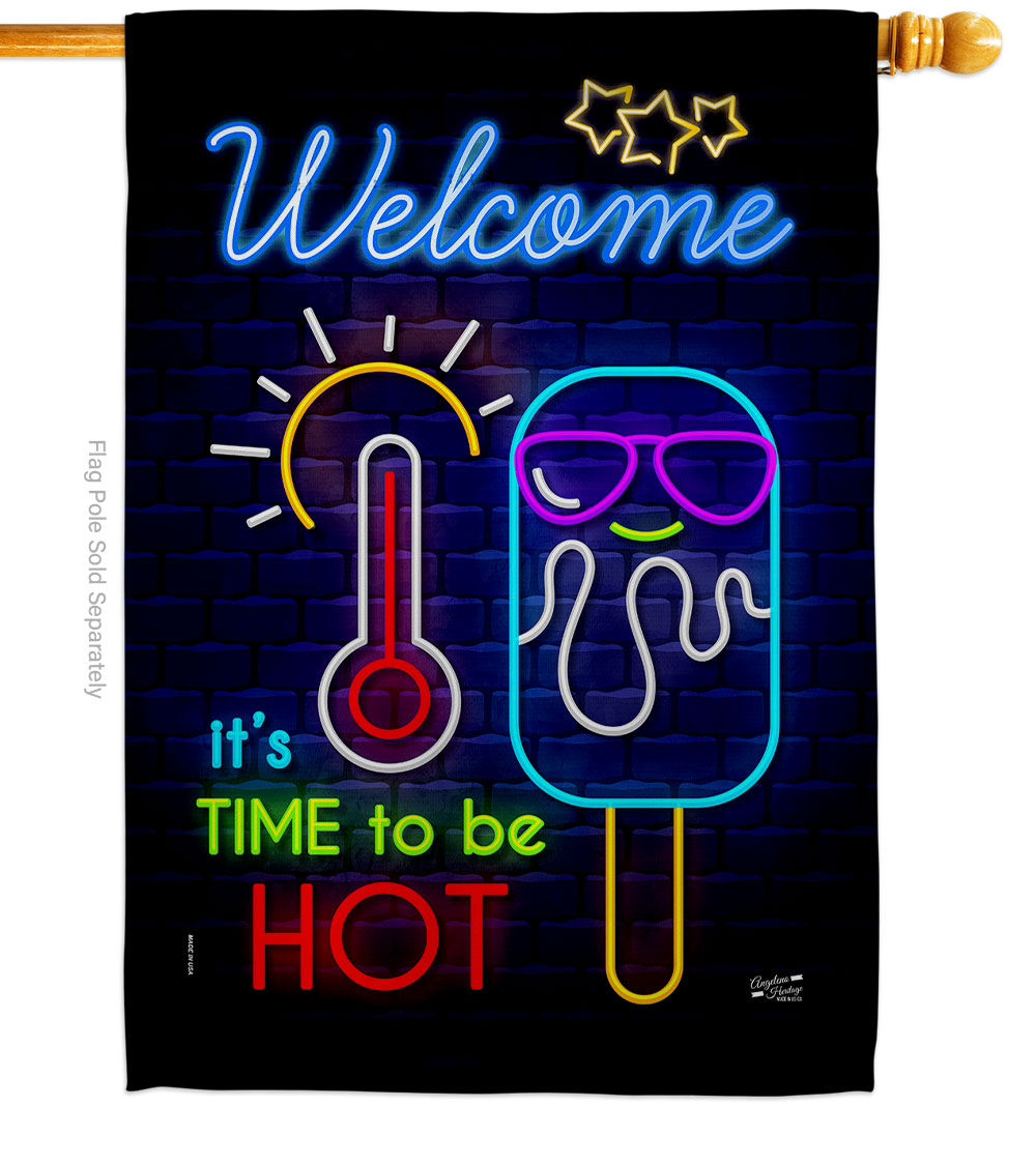 Neon Summer Time Summertime Fun & Sun 28 x 40 in. Double-Sided Decorative Vertical House Flags for Decoration Banner Garden Yard Gift