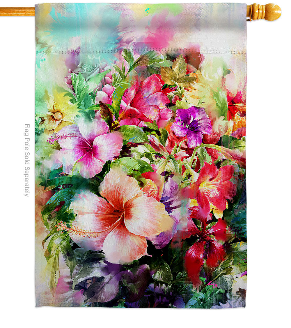 Bright Hibiscus Summertime Tropical 28 x 40 in. Double-Sided Decorative Vertical House Flags for Decoration Banner Garden Yard Gift