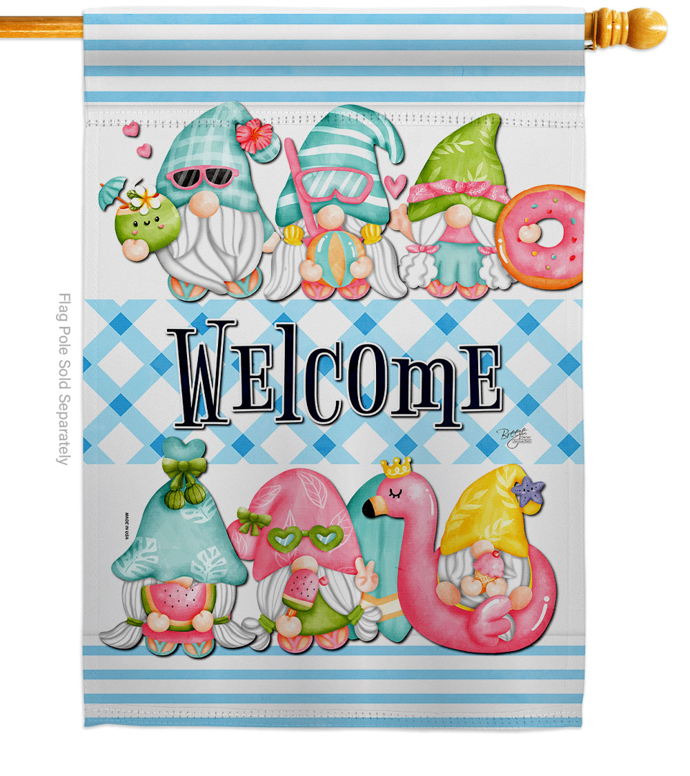 Summer Gnomes Summertime Fun & Sun 28 x 40 in. Double-Sided Decorative Vertical House Flags for Decoration Banner Garden Yard Gift