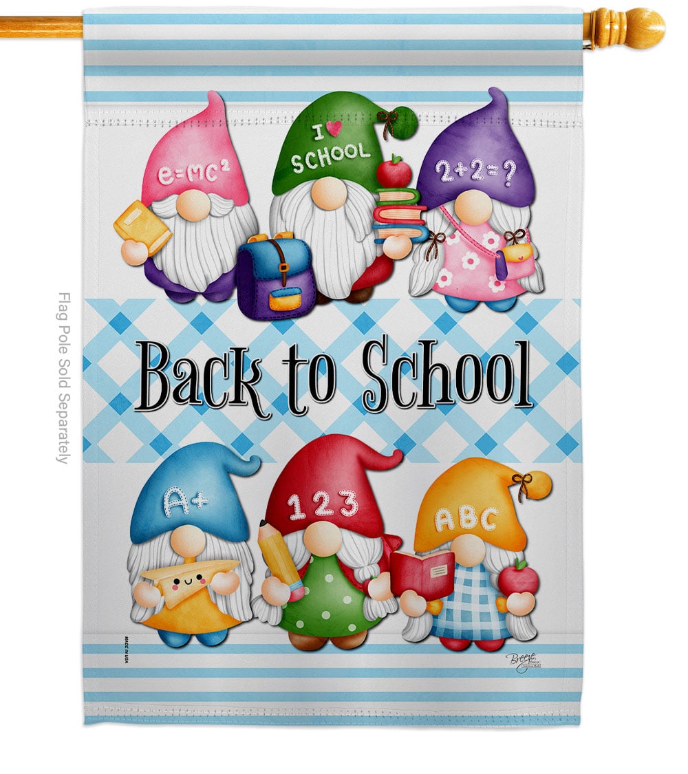 School Gnome Education Back to 28 x 40 in. Double-Sided Decorative Vertical House Flags for Decoration Banner Garden Yard Gift