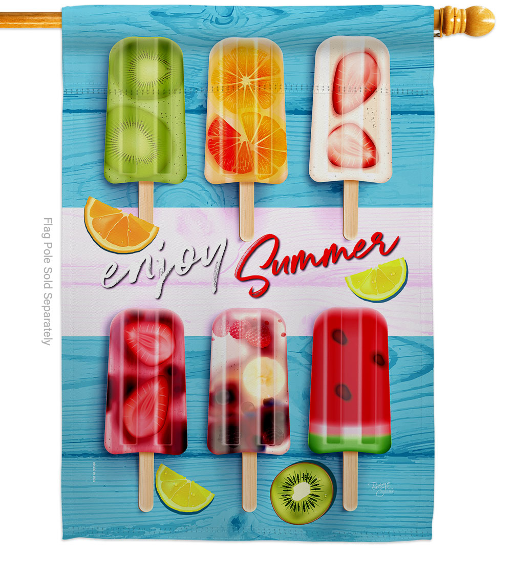 Sweet Popsicles Summertime Fun & Sun 28 x 40 in. Double-Sided Decorative Vertical House Flags for Decoration Banner Garden Yard Gift