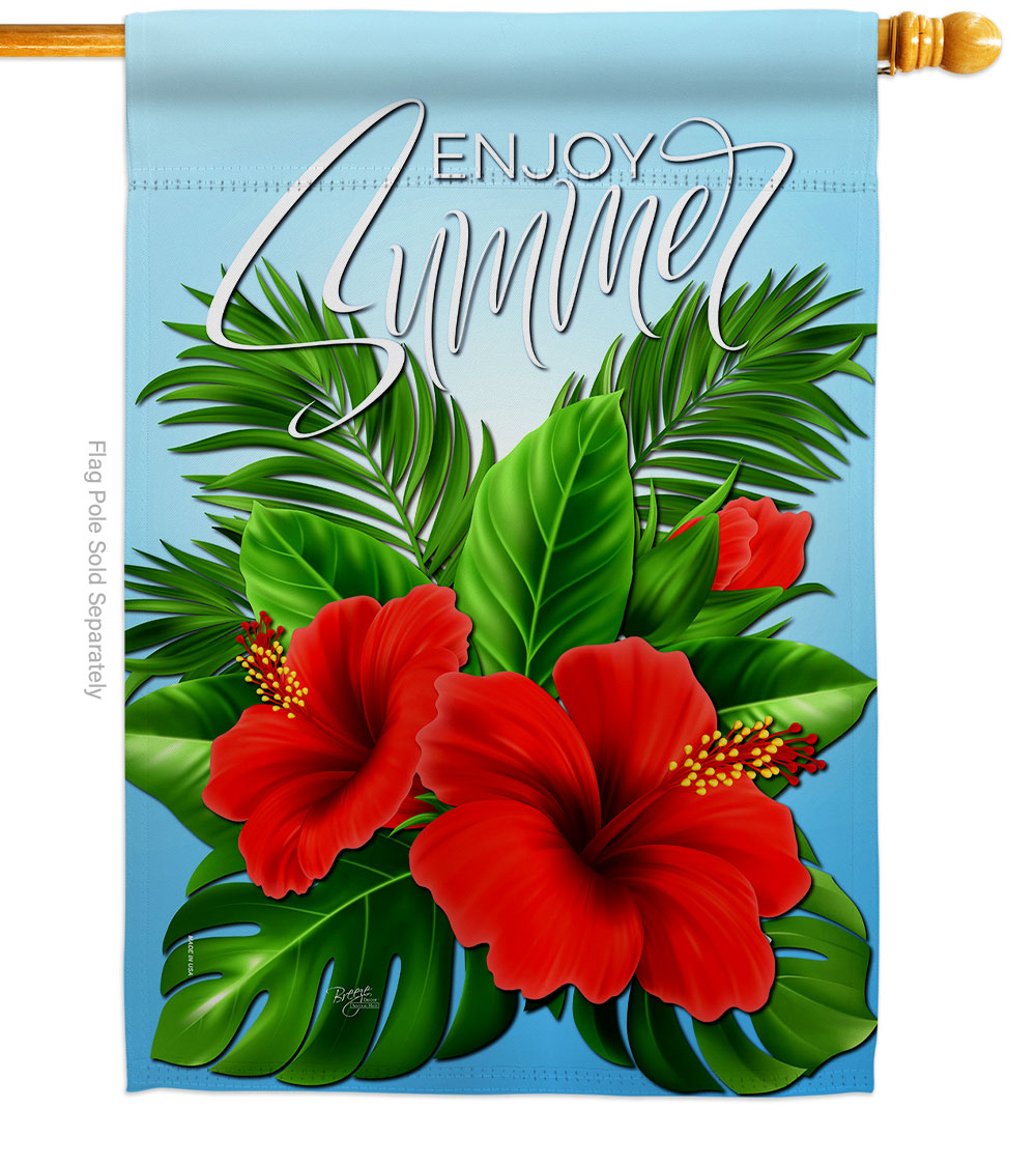 Enjoy Hibiscus Summertime Tropical 28 x 40 in. Double-Sided Decorative Vertical House Flags for Decoration Banner Garden Yard Gift