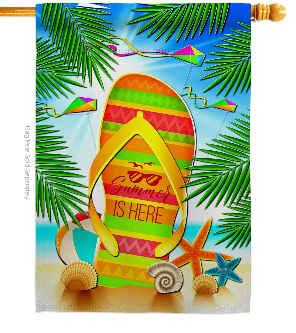 Summer Flip Flop Summertime Fun & Sun 28 x 40 in. Double-Sided Decorative Vertical House Flags for Decoration Banner Garden Yard Gift