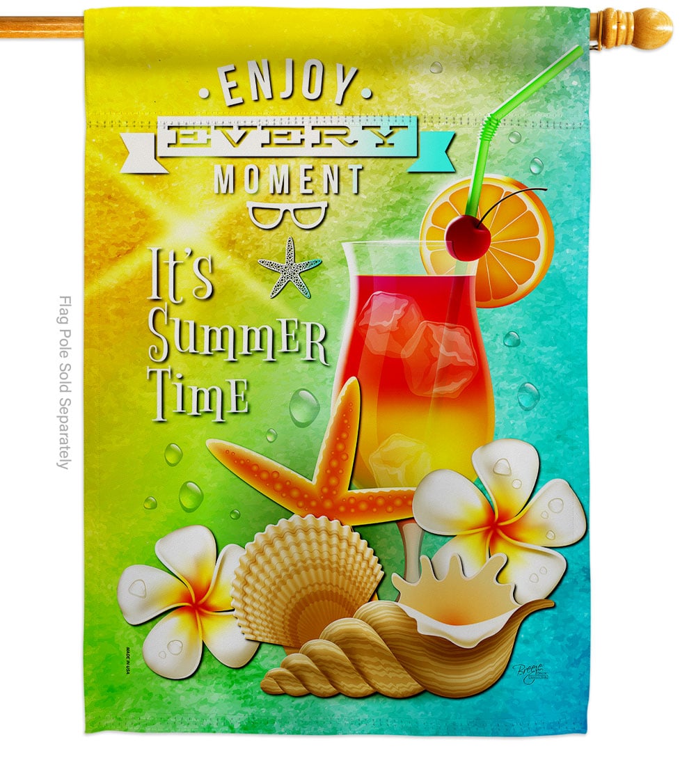 Shells Drinks Summertime Fun & Sun 28 x 40 in. Double-Sided Decorative Vertical House Flags for Decoration Banner Garden Yard Gift