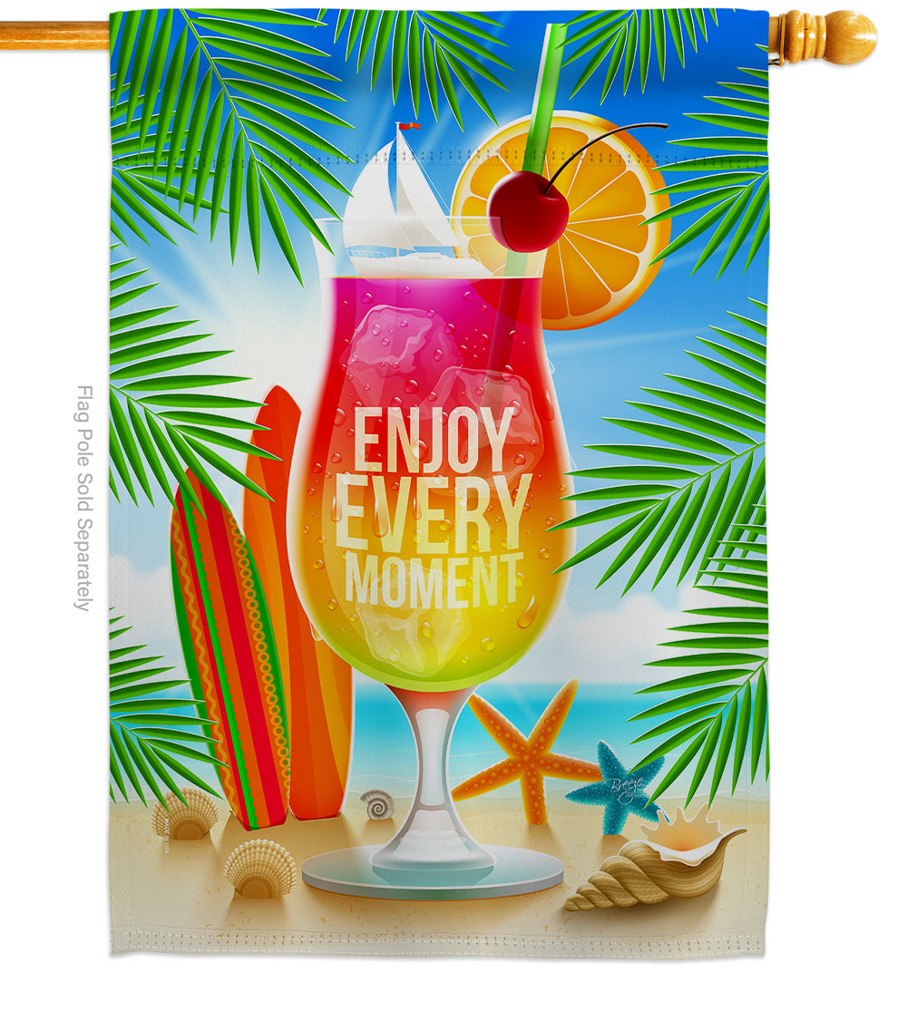 Enjoy Every Moment Summertime Fun & Sun 28 x 40 in. Double-Sided Decorative Vertical House Flags for Decoration Banner Garden Yard Gift